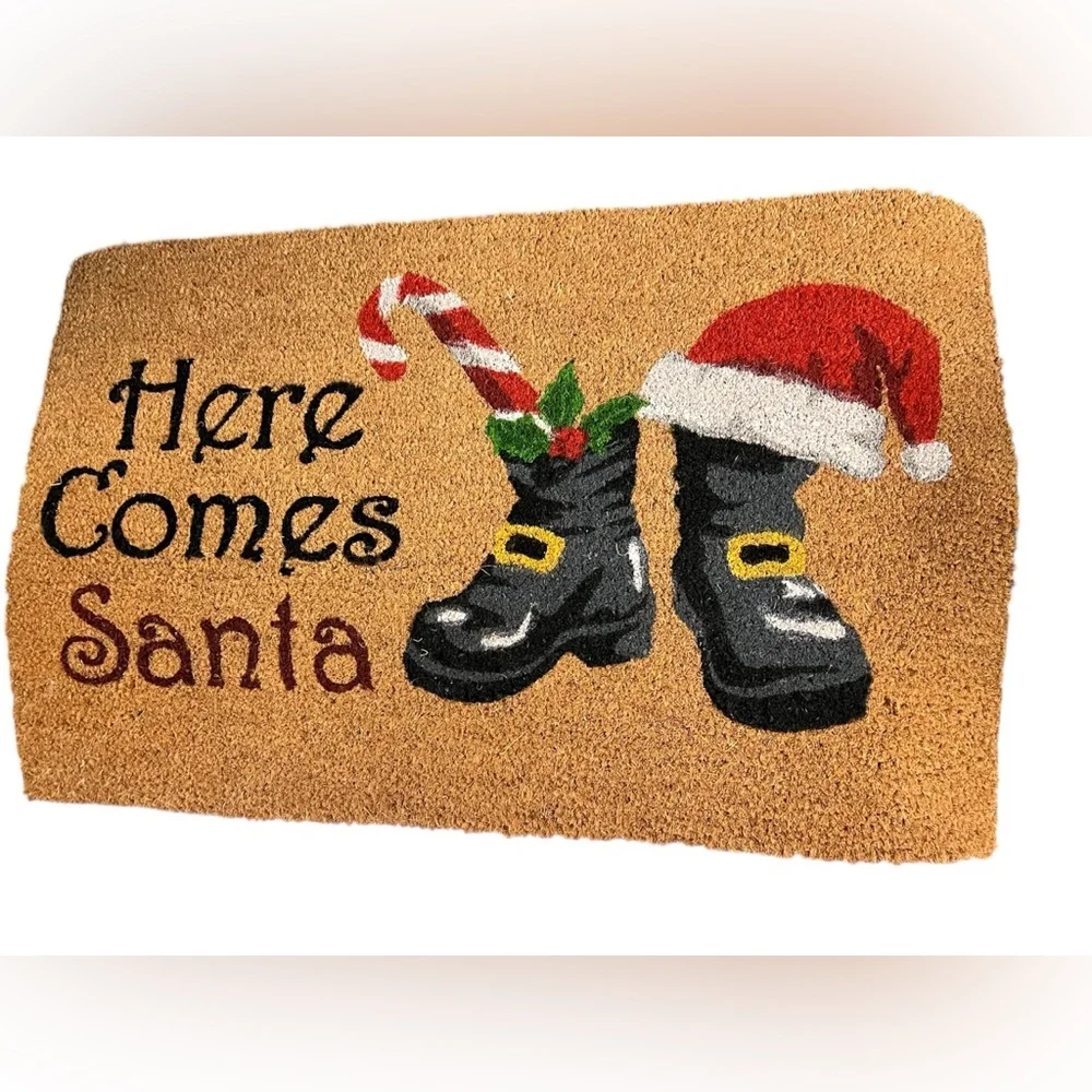 Festive Santa Welcome Mat - Black, Red, White